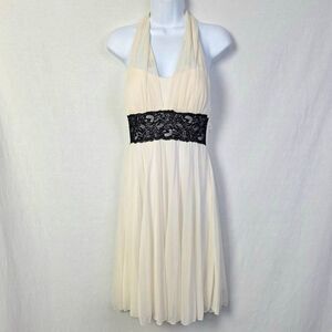 Body Central Ivory Halter Dress Black Lace Waist S